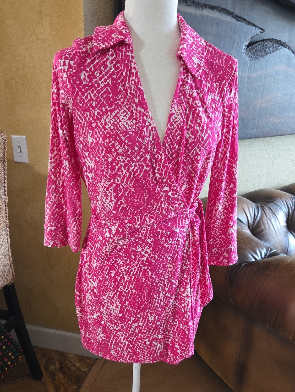 DVF Pink White Print Wrap Tunic Romper